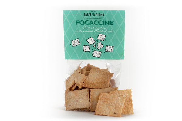 Focaccine bio crackers met gerookt zout